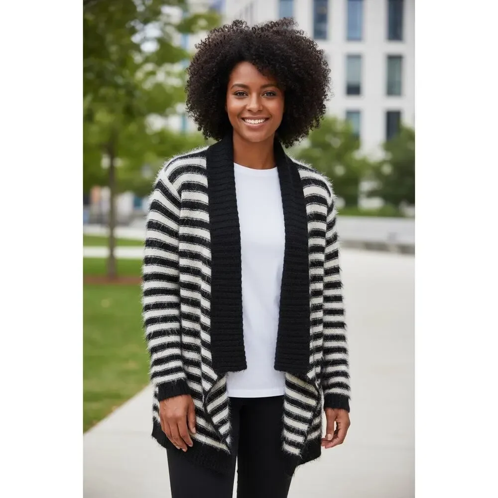 Anthropologie Pleione Eyelash Striped Cardigan NWT Large Open Front